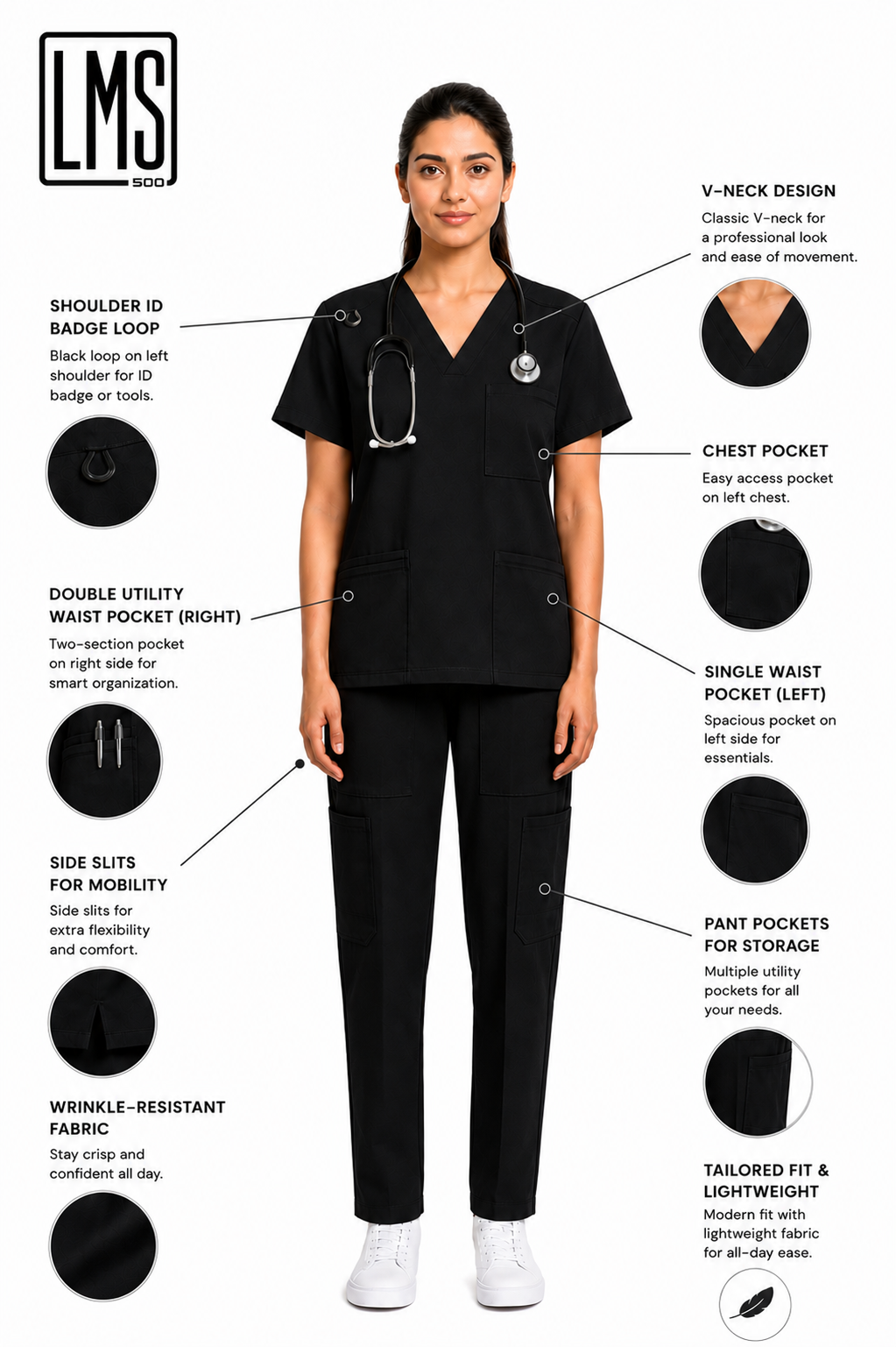 Women's Medical Scrub Set LMS 500 Black