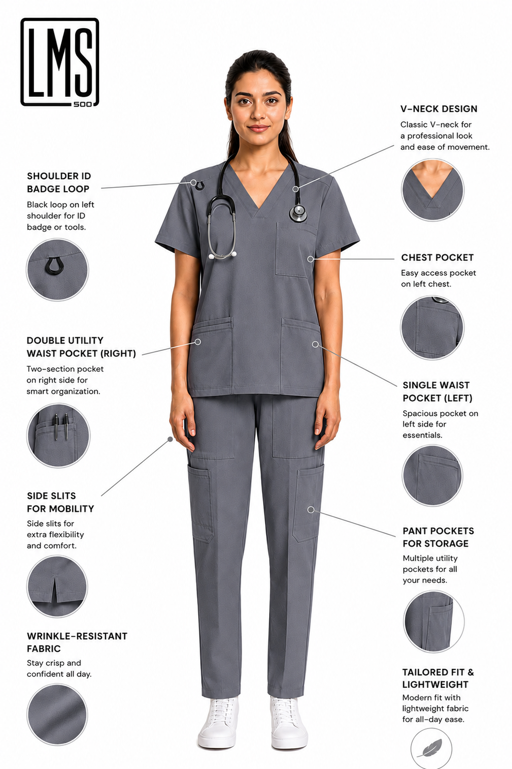Women's Medical Scrub Set LMS 500 Grey