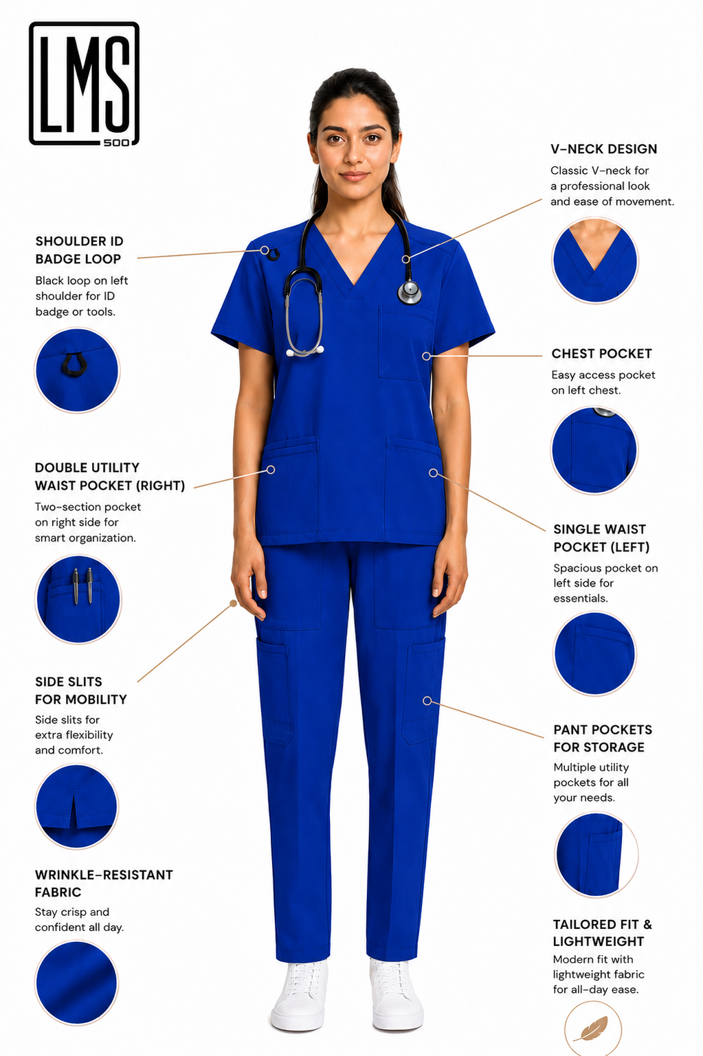 Women's Medical Scrub Set LMS 500 Royal Blue