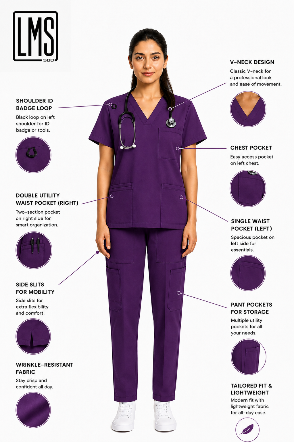 Women's Medical Scrub Set LMS 500 Purple