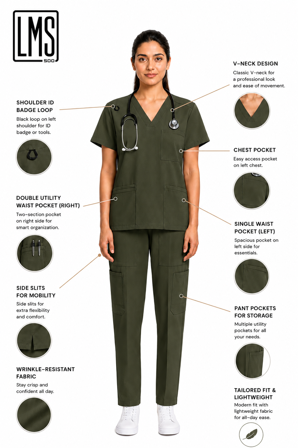 Women's Medical Scrub Set LMS 500 Olive Green