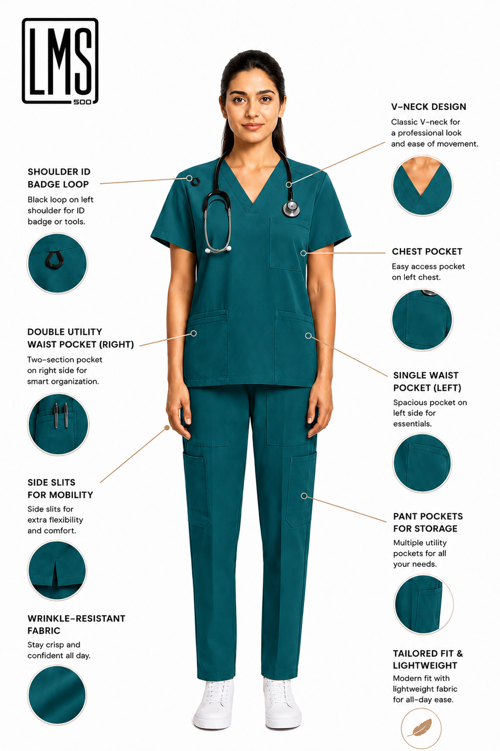 Women's Medical Scrub Set LMS 500 Turkish Green