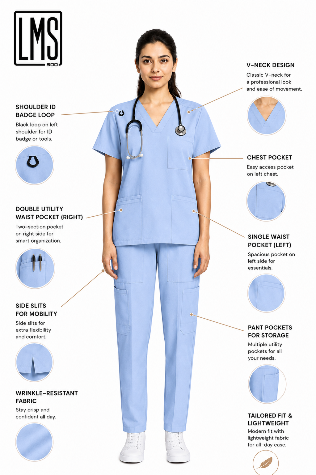 Women's Medical Scrub Set LMS 500 Barely Blue