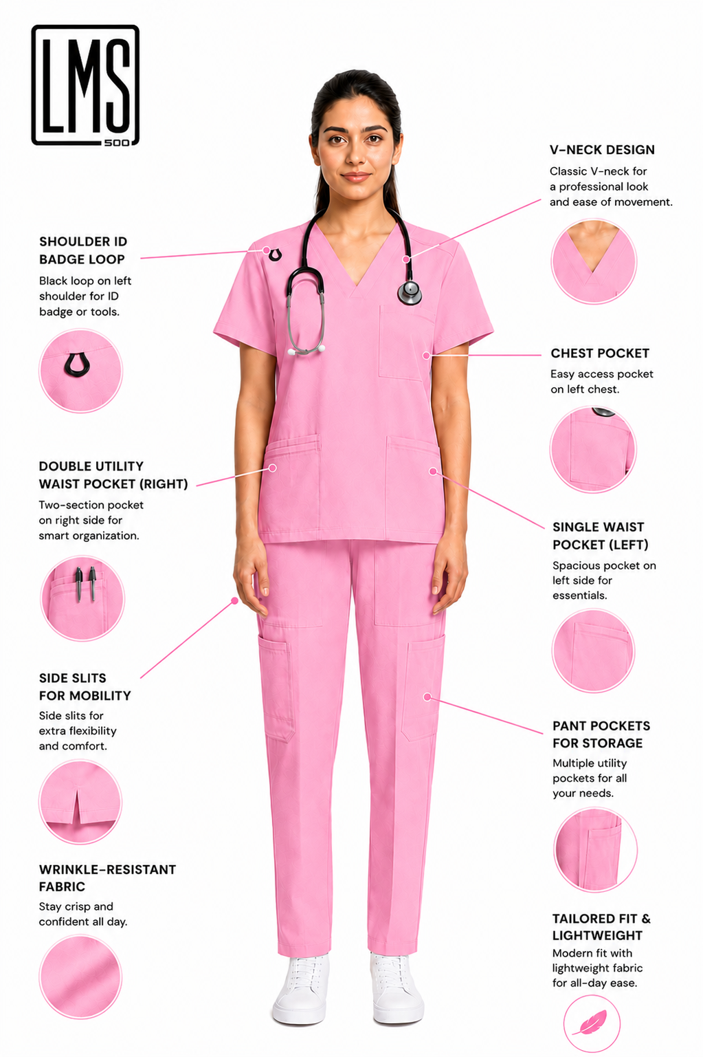 Women's Medical Scrub Set LMS 500 Pink