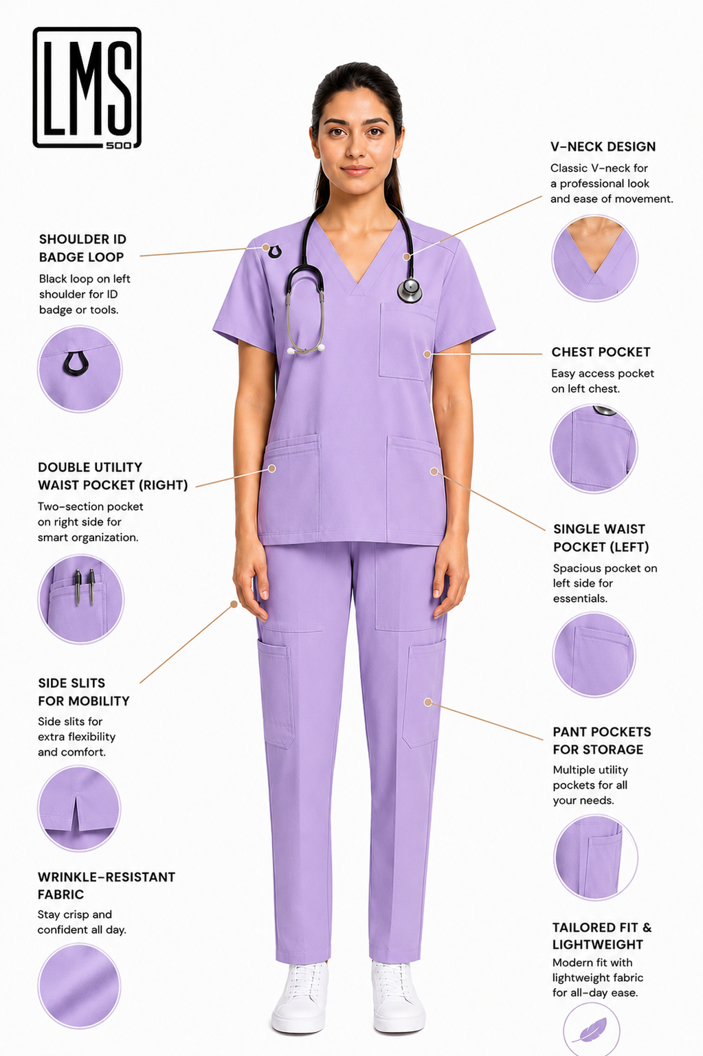 Women's Medical Scrub Set LMS 500 Lavender