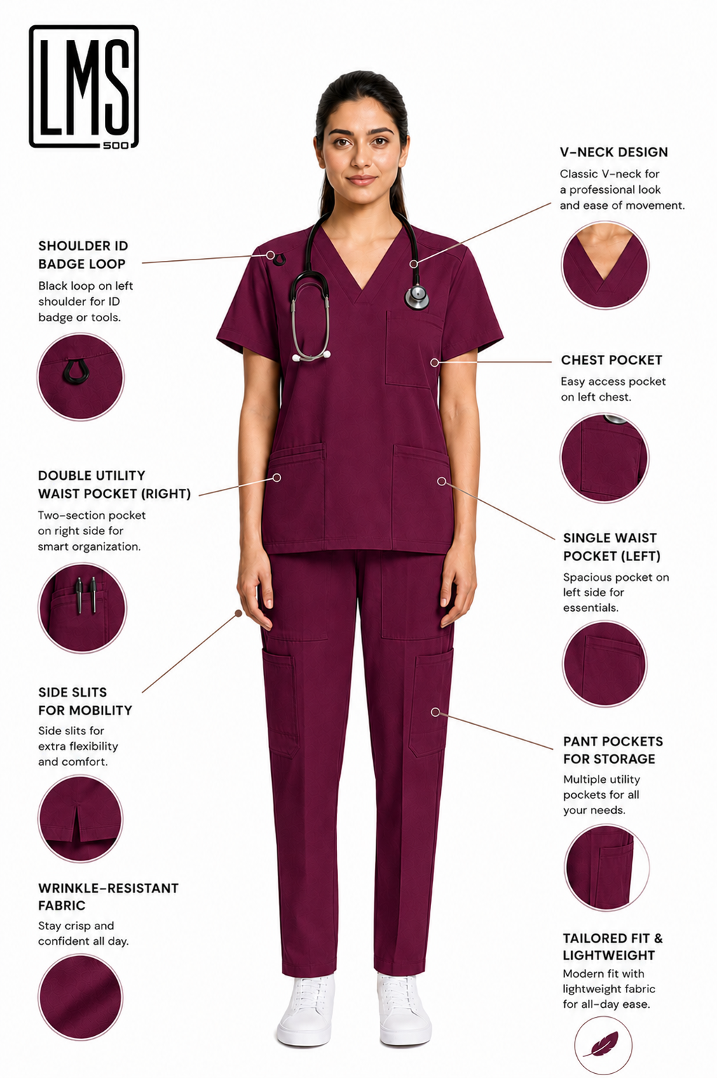 Women's Medical Scrub Set LMS 500 Burgundy