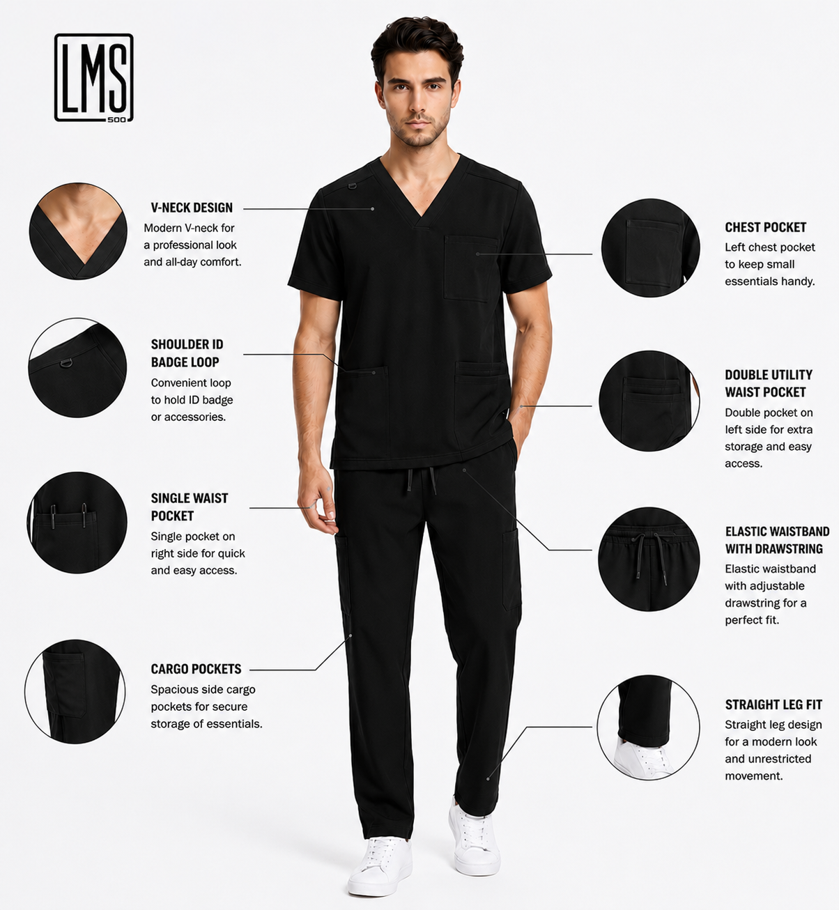 Men's Medical Scrub Set- LMS 500 Black
