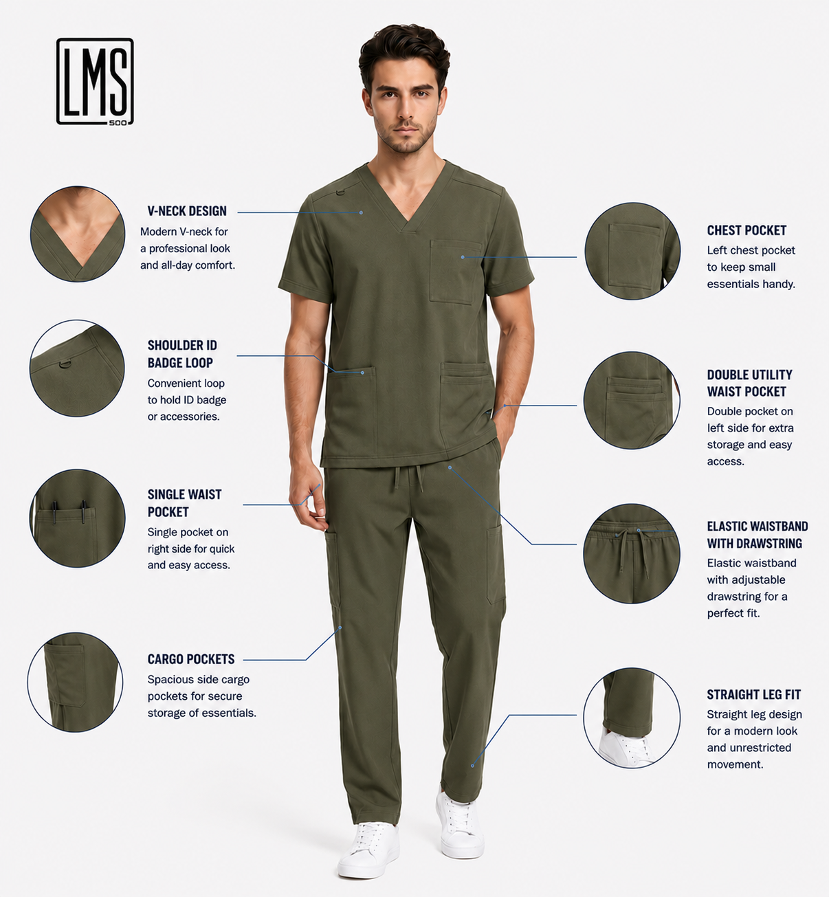 Men's Medical Scrub Set- LMS 500 Olive Green