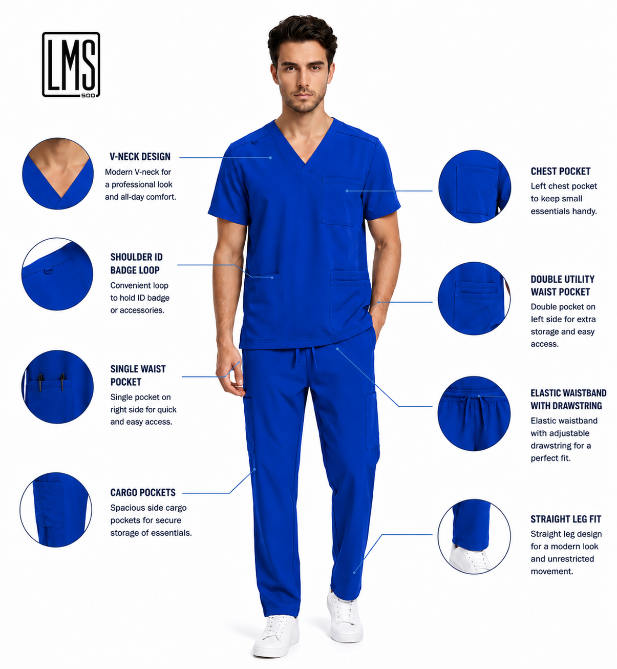 Men's Medical Scrub Set- LMS 500 Royal Blue