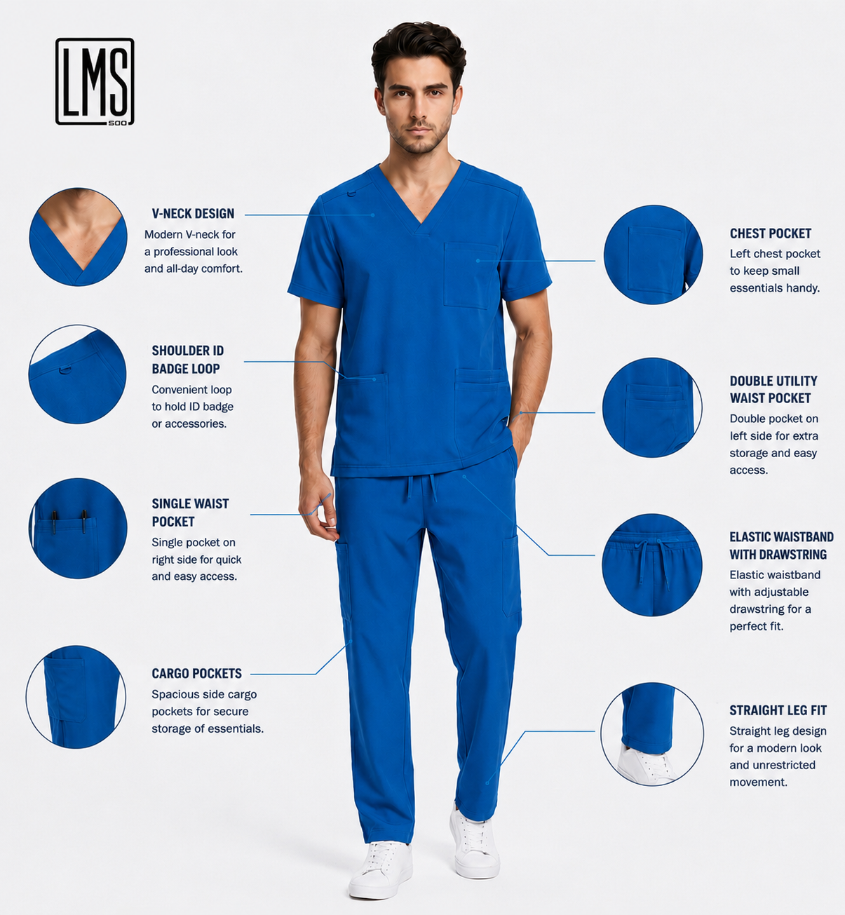 Men's Medical Scrub Set- LMS 500 Ocean Blue