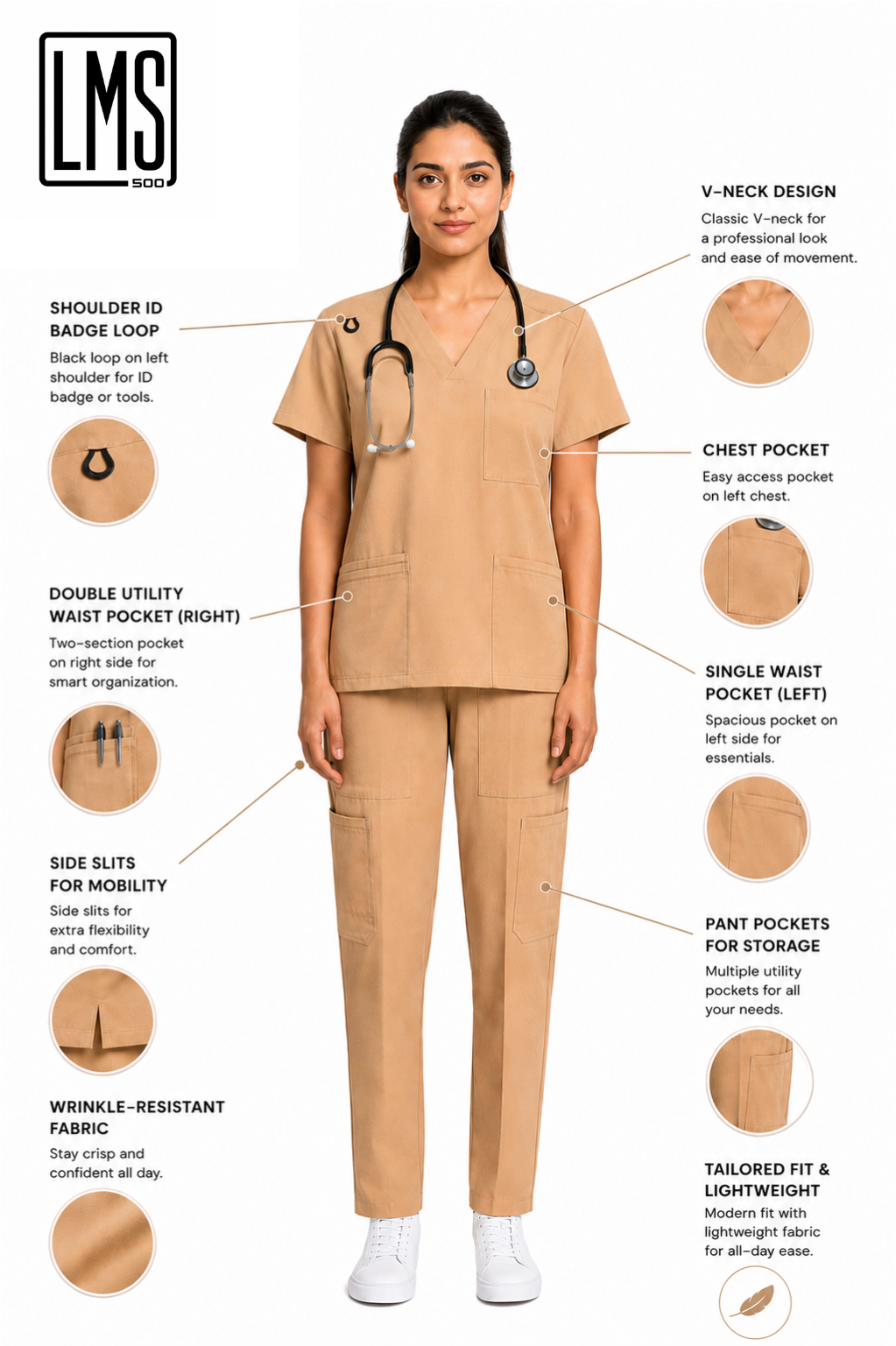 Women's Medical Scrub Set LMS 500 Beige