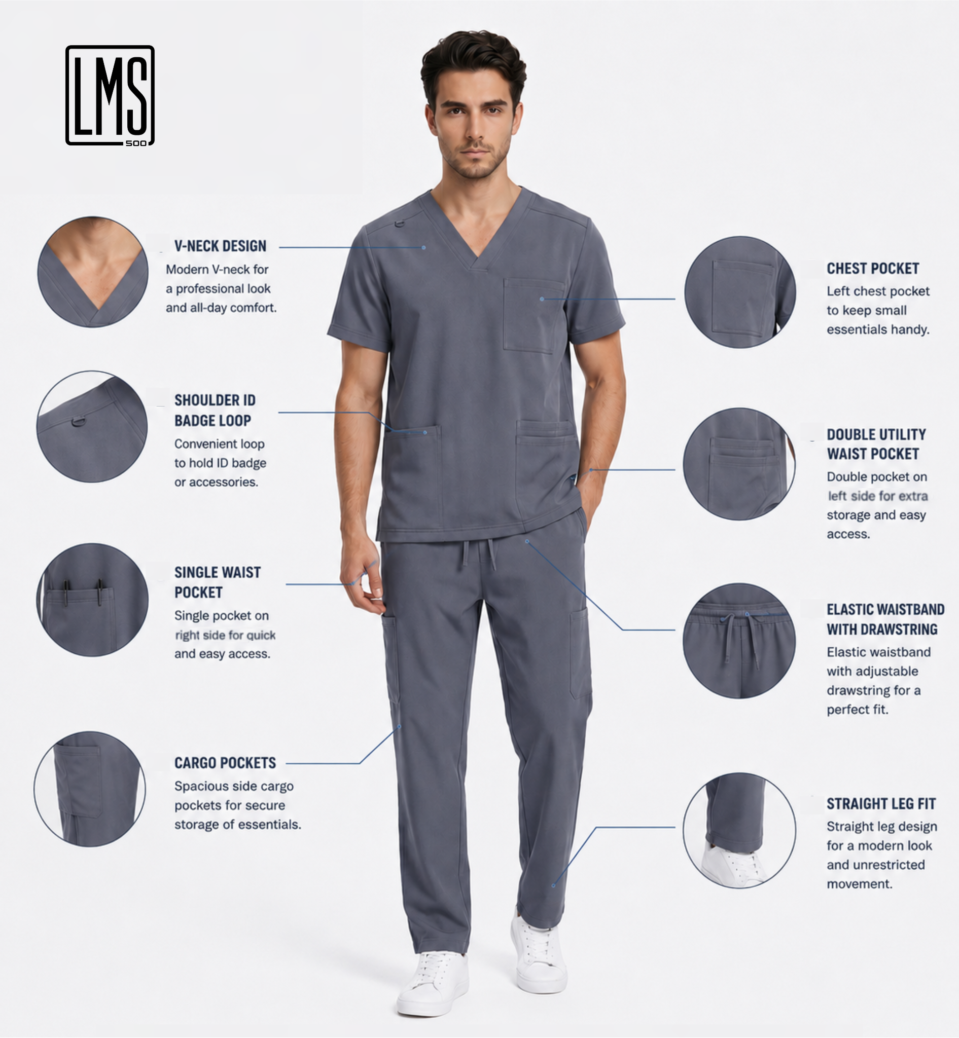 Men's Medical Scrub Set- LMS 500 Grey